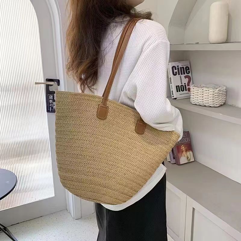 Damen Stroh-Tasche mit hochwertigen Kunstledergriffen Nord Taschen