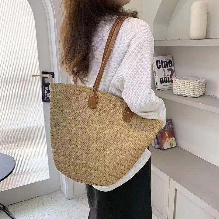 Damen Stroh-Tasche mit hochwertigen Kunstledergriffen Nord Taschen