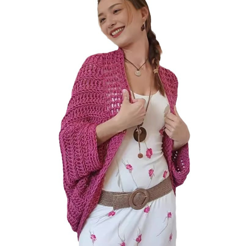 Damen Oversized gehäkelter Poncho Schal aus grobem Strick Drune