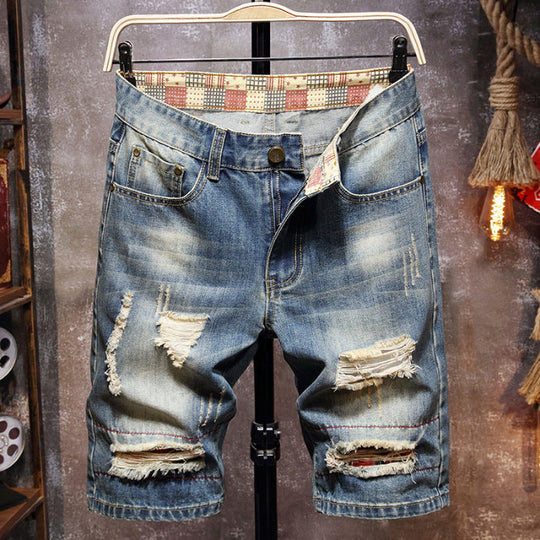Herren Destroyed Denim-Shorts mit stylischen Rissen und Vintage-Details