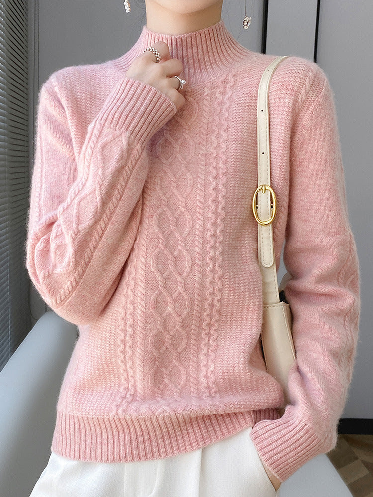 Damen Weicher Zopfstrick-Mockneck-Pullover mit leichtem Mohair-Effekt Nord Taschen