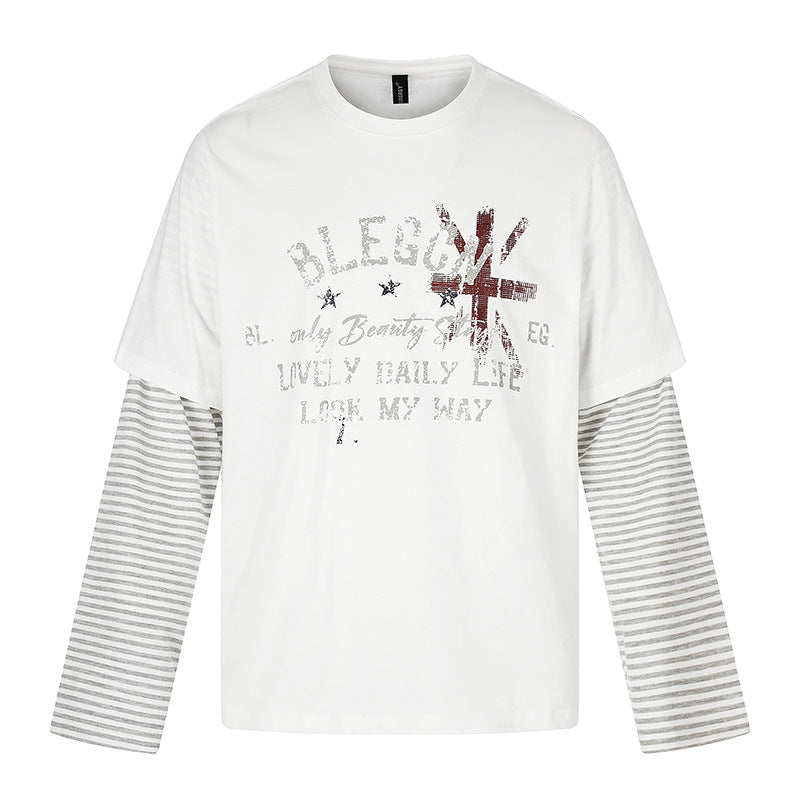 Damen Lagen-Langarmshirt mit gestreiften Einsatzärmeln und Vintage-Print Nord Taschen