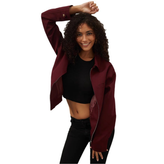 Damen Boxy Overshirt-Jacke mit Metallreißverschluss und Hemdkragen Nord Taschen