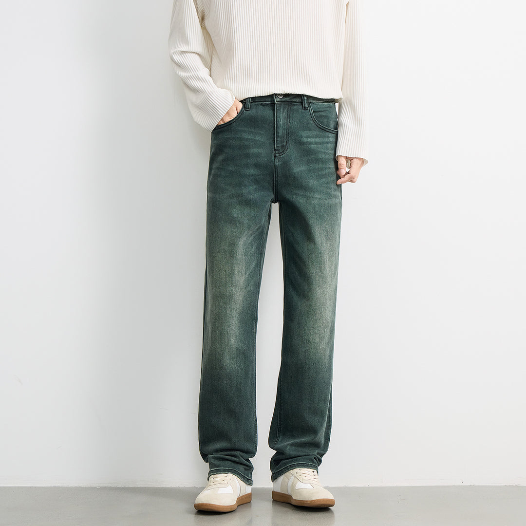 Herren Locker geschnittene Denimhose mit hohem Bund und dezenter Vintage-Waschung Nord Taschen