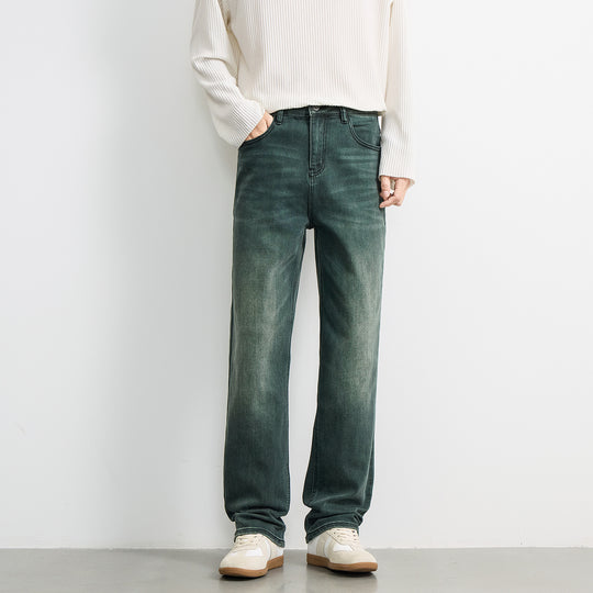 Herren Locker geschnittene Denimhose mit hohem Bund und dezenter Vintage-Waschung Nord Taschen