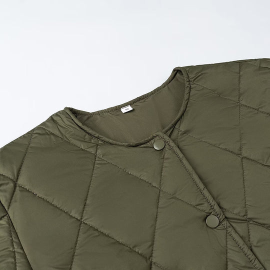 Damen Steppjacke ohne Kragen mit Druckknopfverschluss und aufgesetzten Pattentaschen Nord Taschen