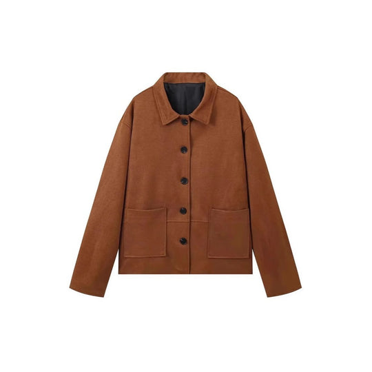 Damen Velourslederjacke mit weitem Schnitt, Hemdkragen und aufgesetzten Taschen Nord Taschen