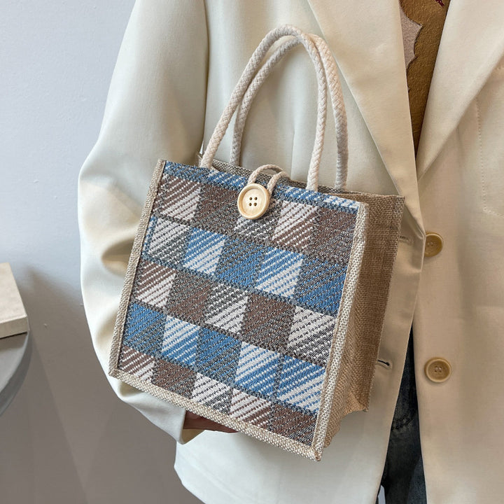 Damen Jute-Handtasche im modernen Karomuster Nord Taschen