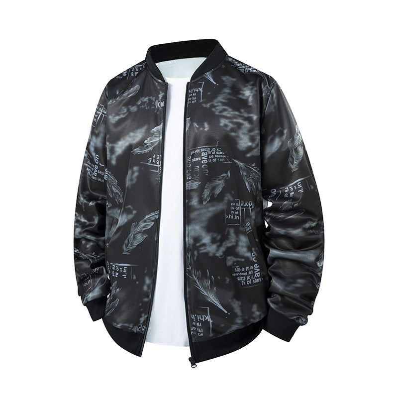 Herren Bomberjacke mit Allover‑Federprint, Satinoptik und geripptem Kragen Nord Taschen