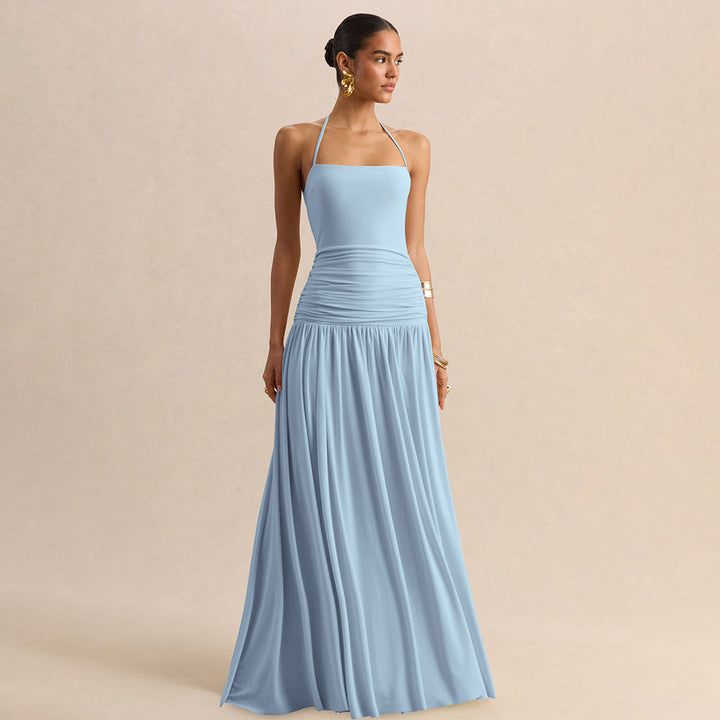 Damen Maxikleid mit Raffungen und schulterfreiem Design