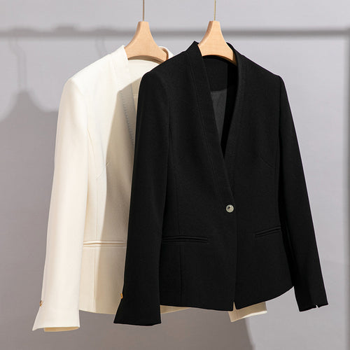Damen Figurbetonter Ein-Knopf-Blazer mit minimalistischer V-Front und Einschubtaschen Nord Taschen