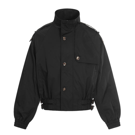 Damen Kurz geschnittene Boxy-Trenchjacke mit hohem Funnelkragen, Schulterklappen und verstellbarem Taillengurt Nord Taschen