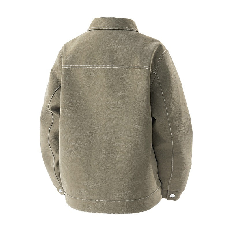 Herren Shirt-Jacke aus Veloursleder‑Optik mit kontrastierenden Ziernähten & Brustklappen Nord Taschen