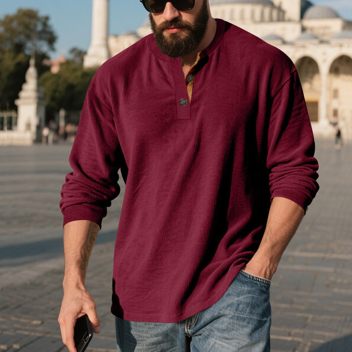 Herren Langarm-Henley-Shirt mit strukturiertem Design