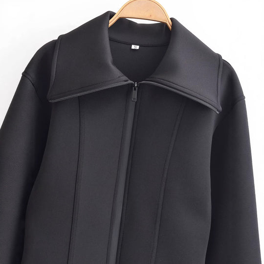 Damen 100+ taillierte Cropped Neoprenblousonjacke mit übergroßem Kragen Nord Taschen