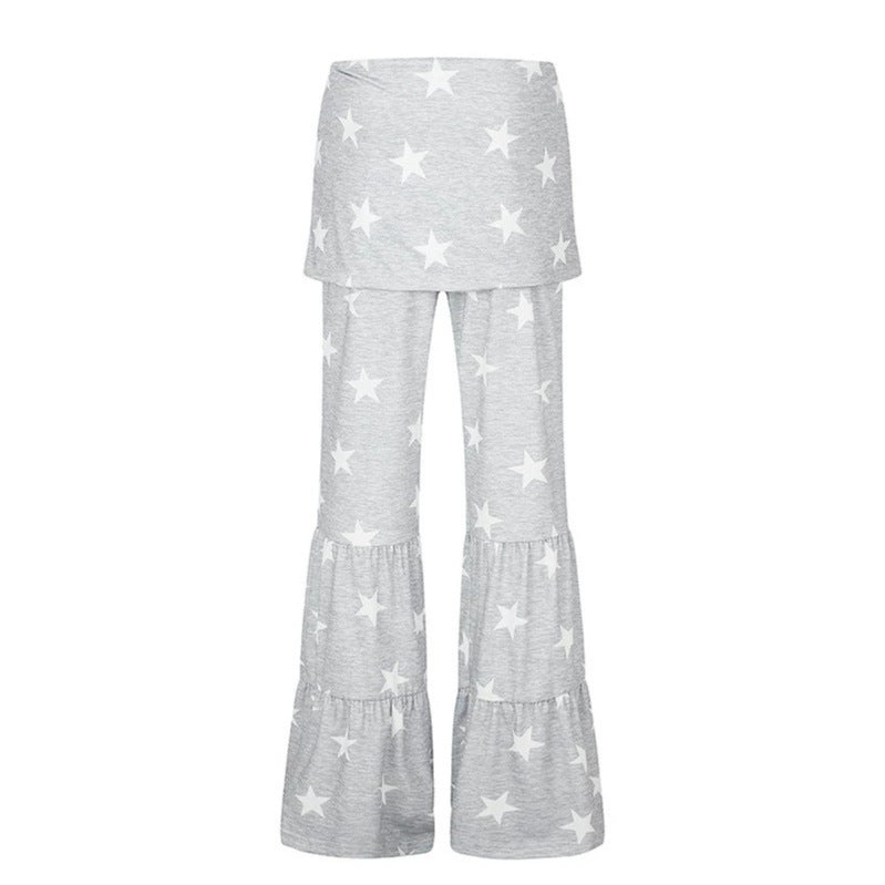 Damen Zweilagige Palazzo-Loungehose mit Rüschensäumen und Stern-Print Nord Taschen