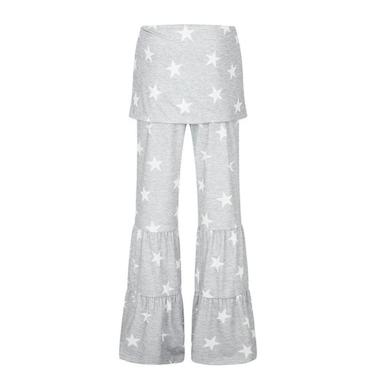 Damen Zweilagige Palazzo-Loungehose mit Rüschensäumen und Stern-Print Nord Taschen