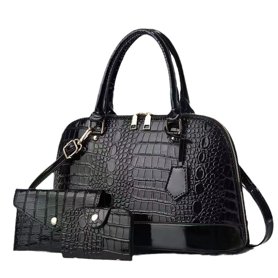 Damen elegante Handtasche mit luxuriöser Kroko-Prägung und abnehmbarer Clutch Nord Taschen