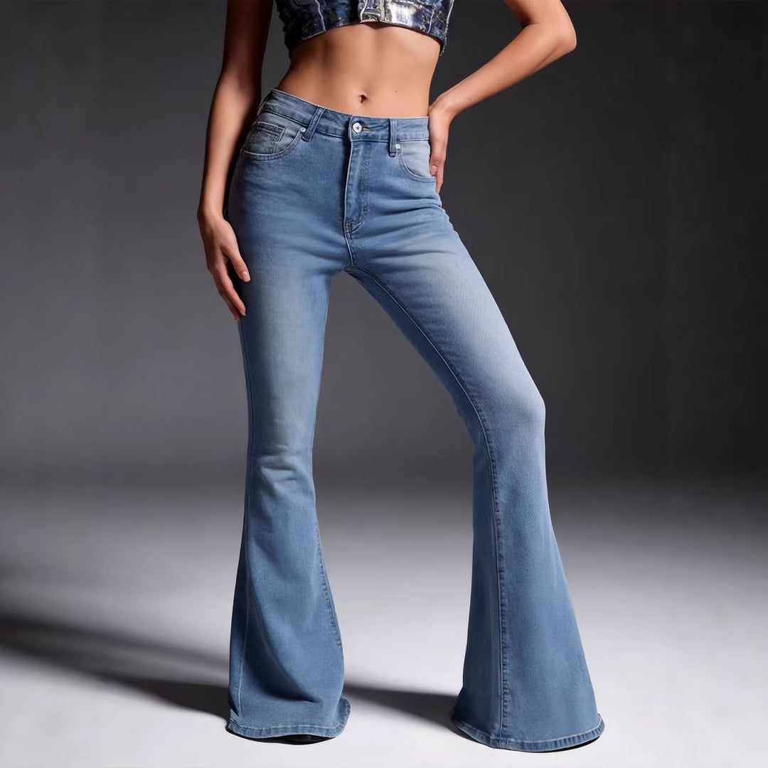 Damen hochtaillierte Schlagjeans mit figurformender Passform und weitem ausgestelltem Bein Nord Taschen