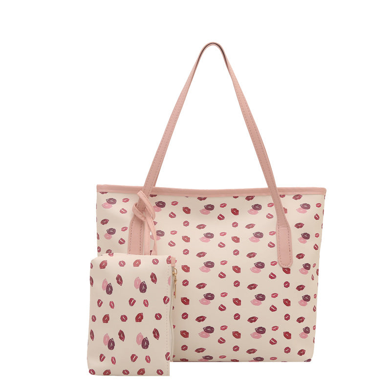 Damen elegante Strandtasche mit romantischem Lippenmuster Nord Taschen
