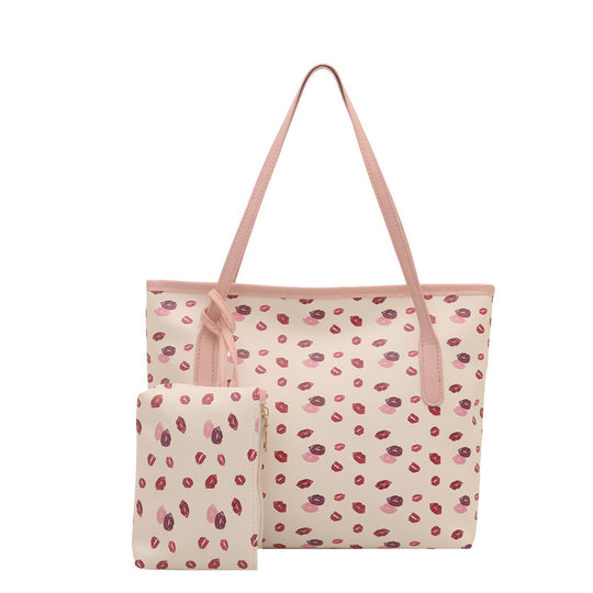 Damen elegante Strandtasche mit romantischem Lippenmuster Nord Taschen