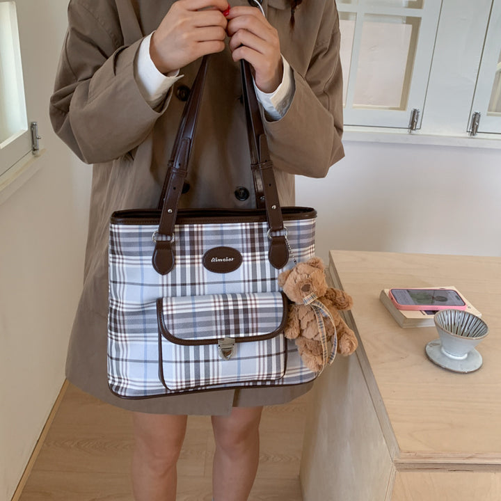 Damen modische Freizeit-Shopper-Tasche mit auffälligem Karomuster Nord Taschen