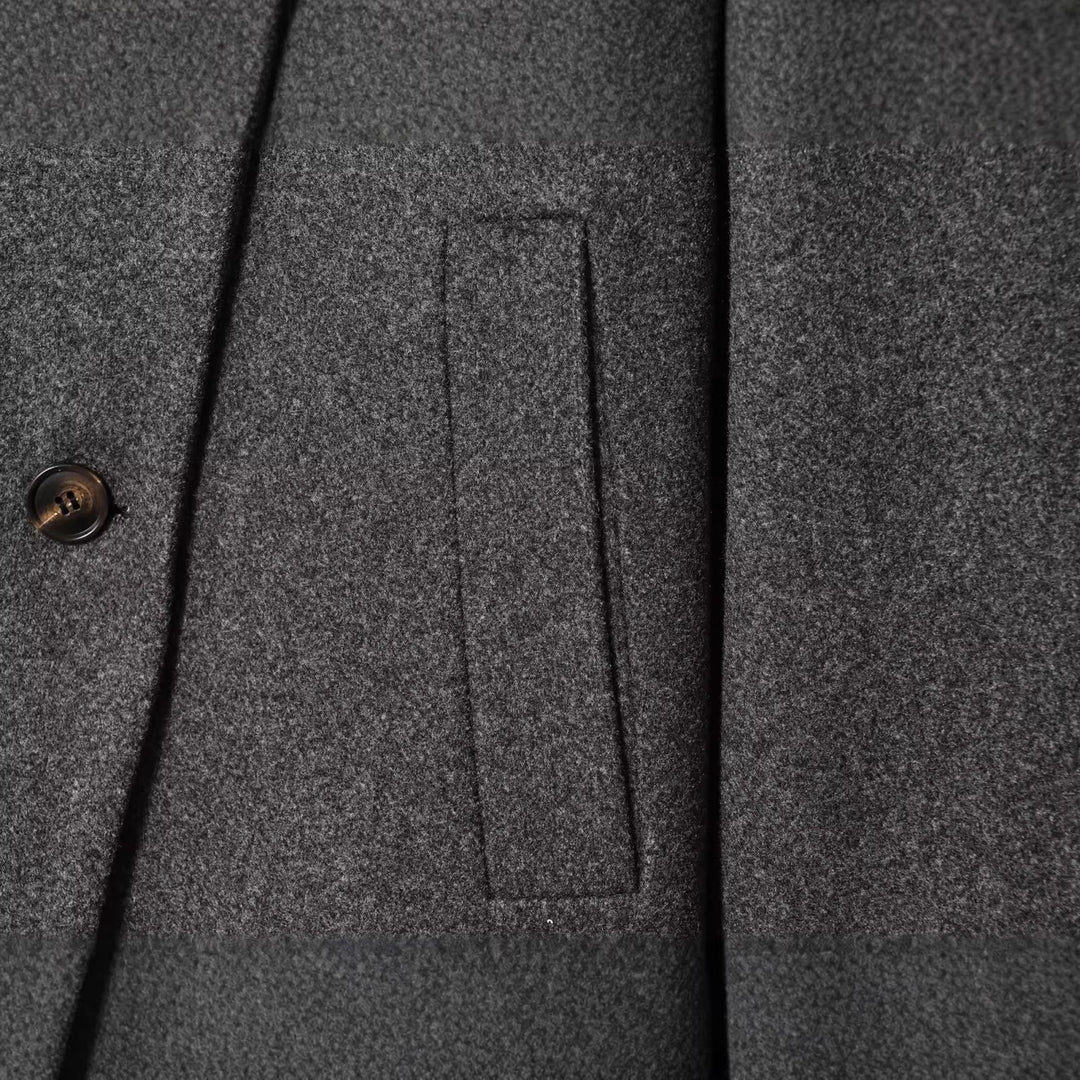 Damen Kurze Boxy-Wollmix-Jacke mit Stehkragen und aufgesetzten Pattentaschen Nord Taschen