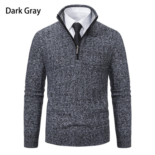 Herren Feinstrick-Halbzip-Pullover mit Zopfmuster und strukturierter Melange-Optik Nord Taschen