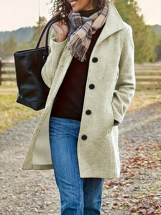 Damen wollähnlicher Teddy-Kurzmantel mit Stehkragen und seitlichen Eingrifftaschen Nord Taschen