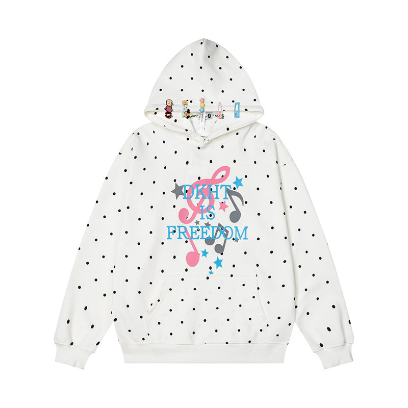 Damen Kapuzenpullover mit Polka-Dot, musikalischem Notenprint und Kängurutasche Nord Taschen