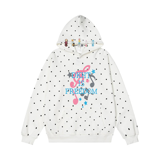 Damen Kapuzenpullover mit Polka-Dot, musikalischem Notenprint und Kängurutasche Nord Taschen