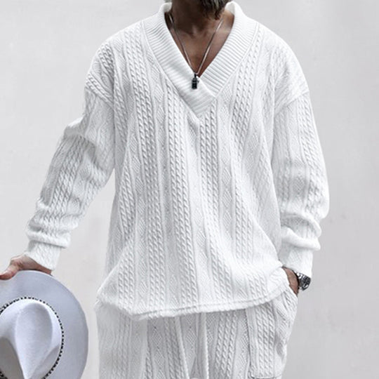 Herren Oversize-Zopfmuster-Pullover mit tiefem V-Ausschnitt Nord Taschen