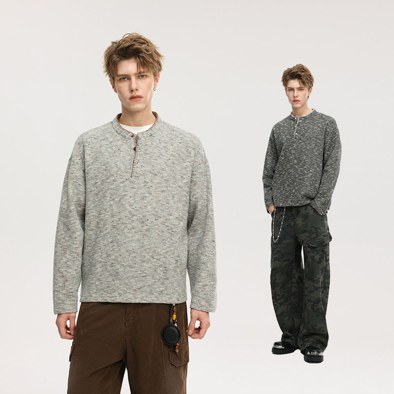 Herren Strick‑Henley mit Melange‑Struktur, Knopfleiste und relaxed Fit Nord Taschen