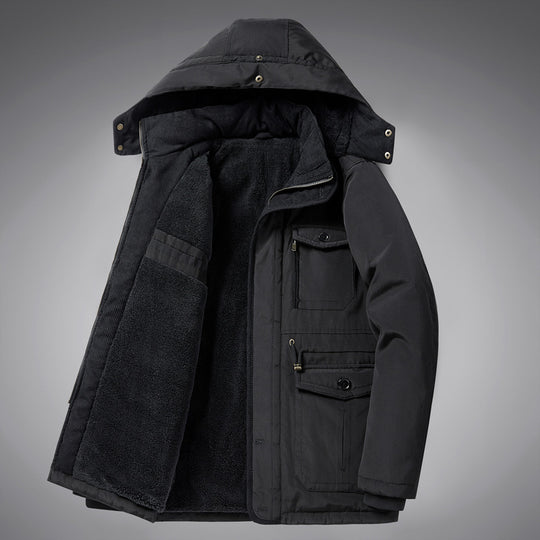 Herren wattierte Parka-Jacke mit Teddyfutter, Kapuze und multifunktionalen Taschen Nord Taschen