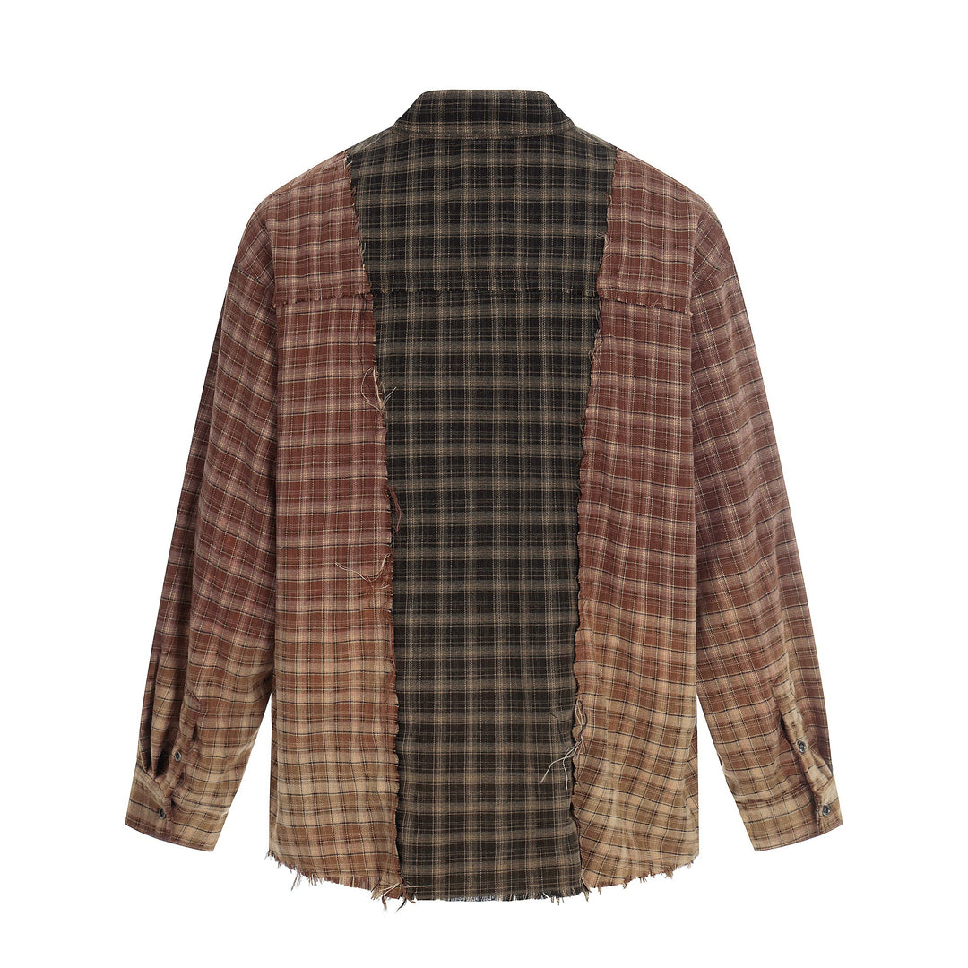 Herren Patchwork-Flanell-Overshirt mit ausgefransten Kanten Nord Taschen
