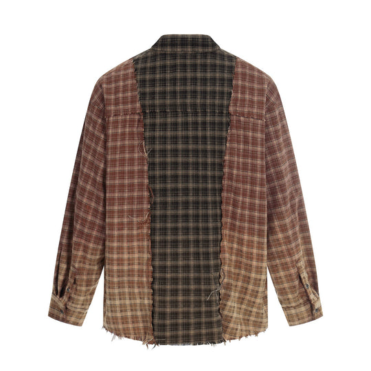 Herren Patchwork-Flanell-Overshirt mit ausgefransten Kanten Nord Taschen