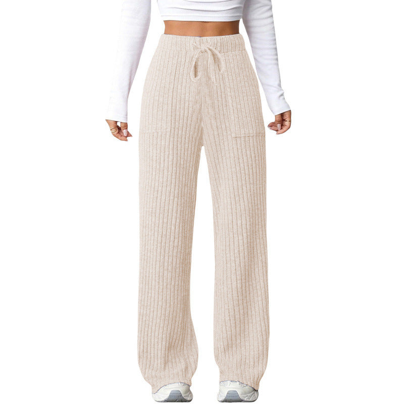 Damen Weite Rippstrick-Loungebundhose mit Tunnelzug und aufgesetzten Taschen Nord Taschen