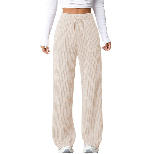 Damen Weite Rippstrick-Loungebundhose mit Tunnelzug und aufgesetzten Taschen Nord Taschen