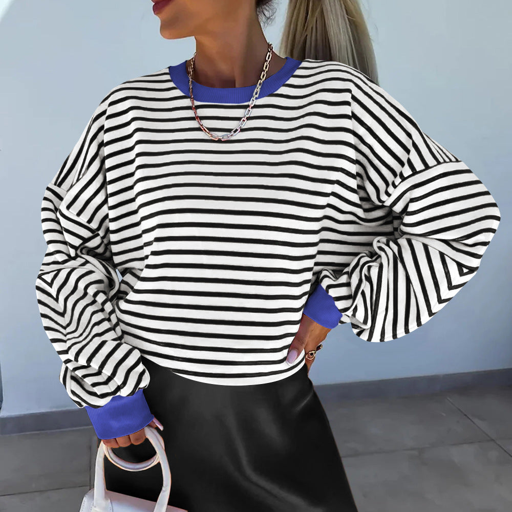 Damen lässiges gestreiftes Sweatshirt mit Boxy-Schnitt und kontrastierenden Abschlüssen Nord Taschen