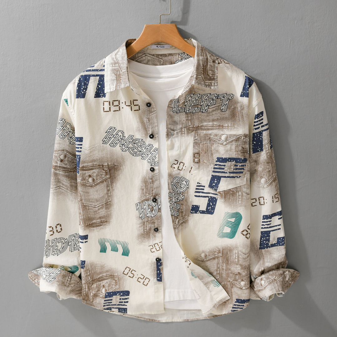 Herren Grafik-Print Overshirt im Relaxed-Fit mit Brusttaschen Nord Taschen