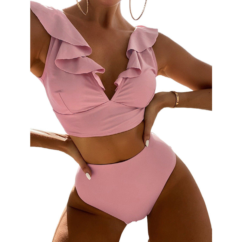 Damen Hoch tailliertes Bikini-Set mit voluminösen Rüschen