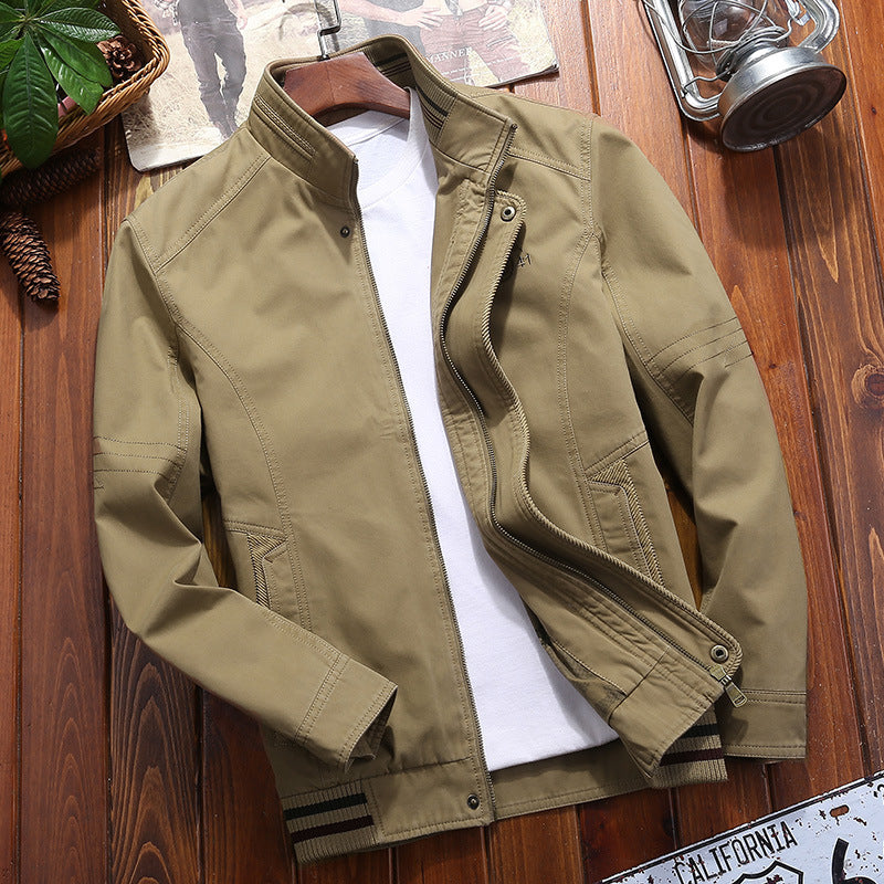 Herren Canvas-Fieldjacke mit Stehkragen, Zipper und gestreiftem Rippbund Nord Taschen