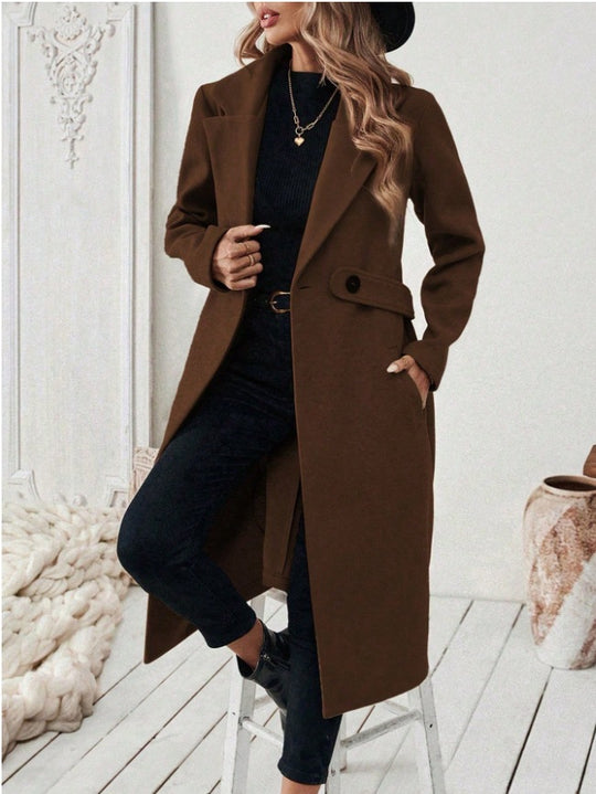 Damen Longline-Mantel mit Reverskragen und Pattentaschen-Detail Nord Taschen