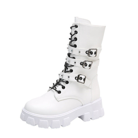 Damen High-Top Schnürstiefel mit verstellbaren Riemen und griffiger Sohle