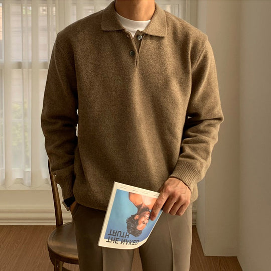 Herren Modischer Grobstrickpullover mit Polokragen Nord Taschen