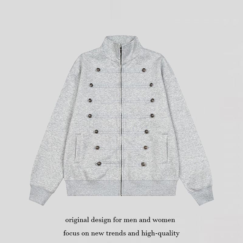 Herren Militärisch inspirierte Sweatjacke mit Stehkragen und Zierknopfleisten Nord Taschen