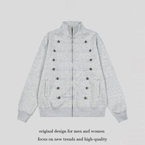 Herren Militärisch inspirierte Sweatjacke mit Stehkragen und Zierknopfleisten Nord Taschen