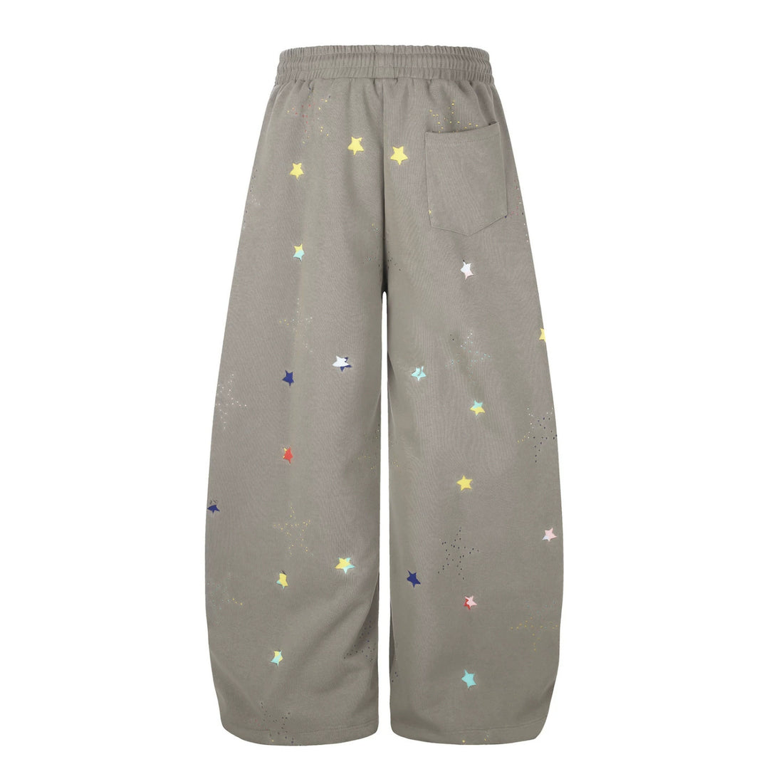 Damen Extraweite Palazzo-Capri-Sweathose mit Sternen-Print, Komfortbund und verstellbarem Saum Nord Taschen