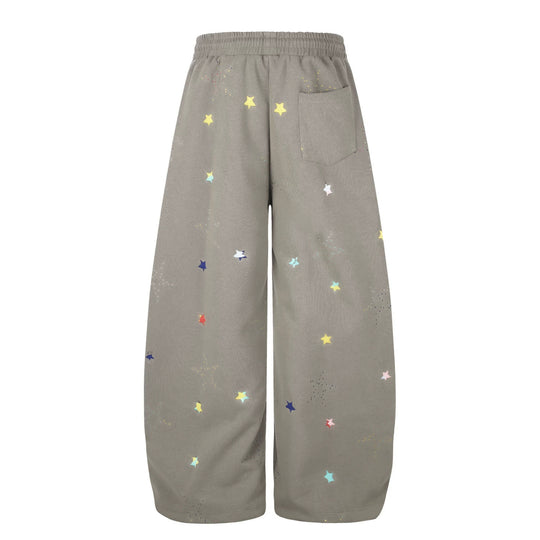 Damen Extraweite Palazzo-Capri-Sweathose mit Sternen-Print, Komfortbund und verstellbarem Saum Nord Taschen