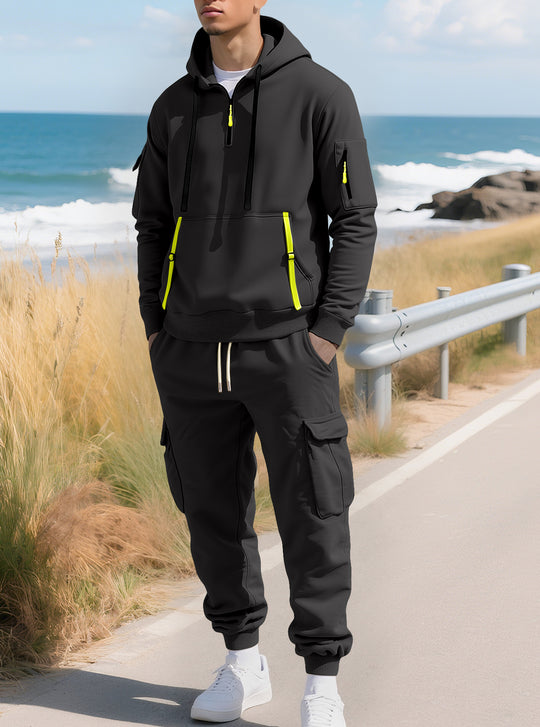 Herren Kapuzensweatshirt mit Utility-Taschen, Halbzip und kontrastierenden Reißverschlüssen Nord Taschen